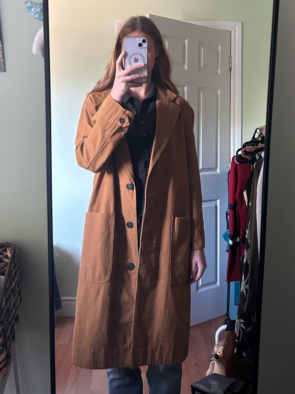 Zara Women's Long Tan Trench Coat with Front Pockets